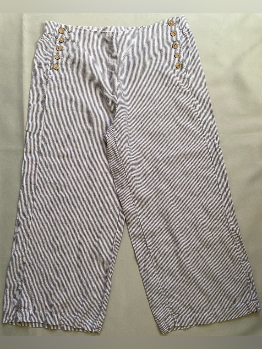 J. Jill Love Linen Crop Pants Women M Wide Leg Pull On White 100% Linen Casual